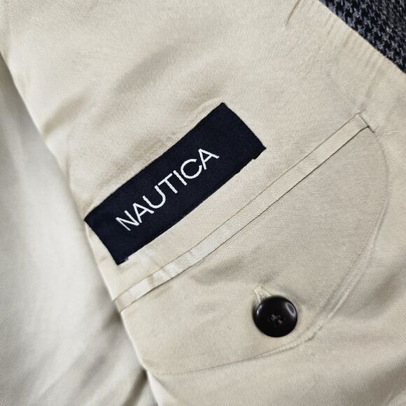 Nautica Men's Sport Coat 44R Gray Houndstooth Silk Wool Linen Blend Blazer - Picture 5 of 8